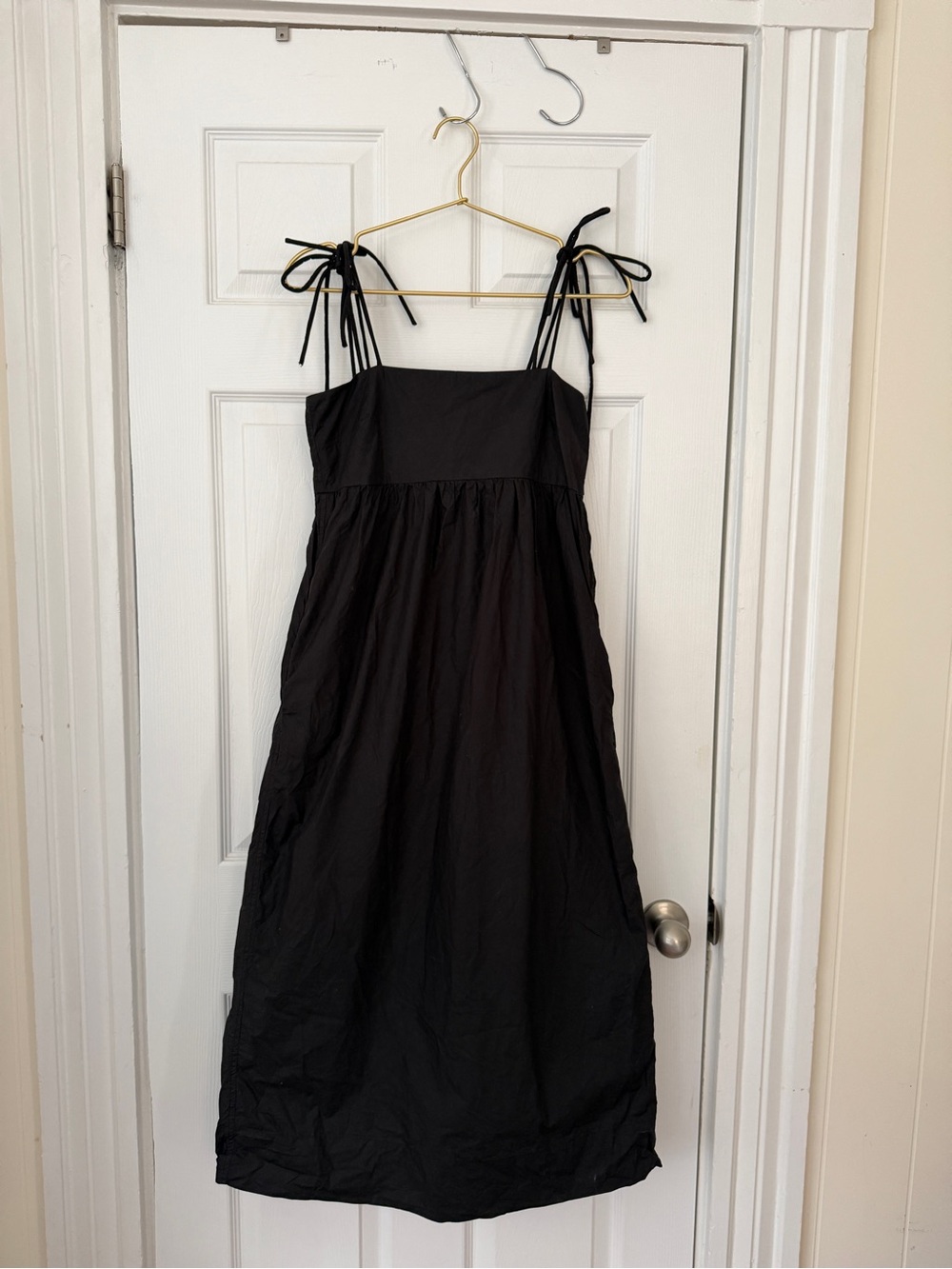 Ganni Black Midi Tie-Shoulder Dress